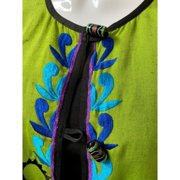 Allure Womens Jacket Green Blue Floral Long Sleeve Toggle Embroidered M - Picture 7 of 12